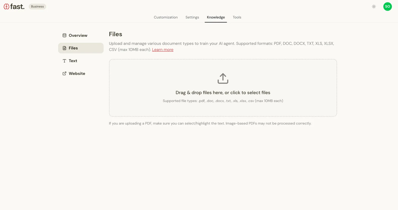 Knowledge base file upload